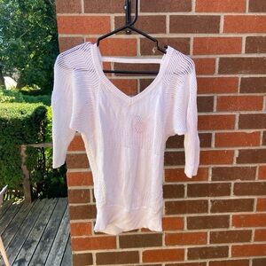 White Knit Slouchy Top with 3/4 Sleeves